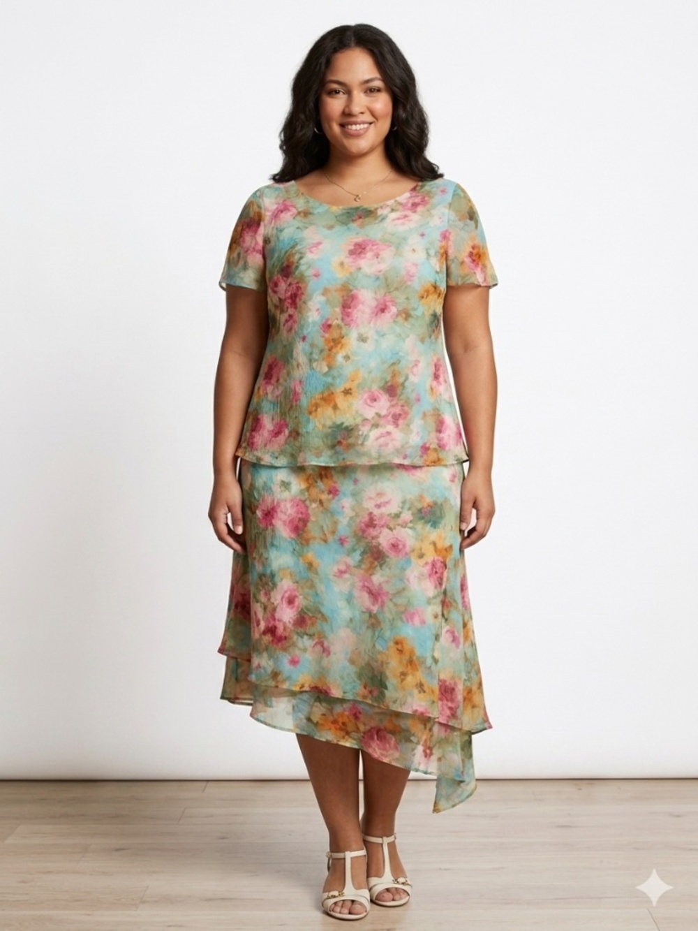 K Studio 2 Pc Floral Chiffon Skirt Set Size 12 Watercolor Garden Party